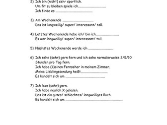 Meine Freizeit Writing Frame
