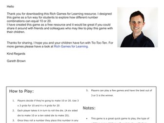 Addition Game for numbers 10 and 20