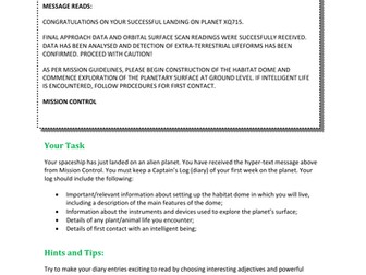 Captain's Log - Homework task sheet