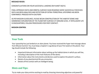 Captain's Log - Homework task sheet