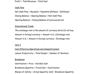 GCSE Business Studies Formulae