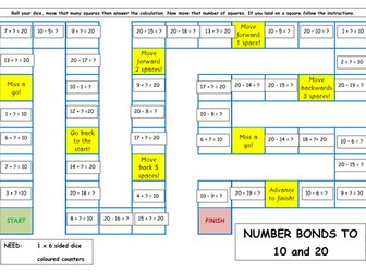Number Bonds to 10/20 Board Game