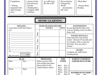 Weekly Sheet (School and Home Learning)