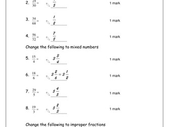 Fractions AfL Plenary Spot the Mistake Activity