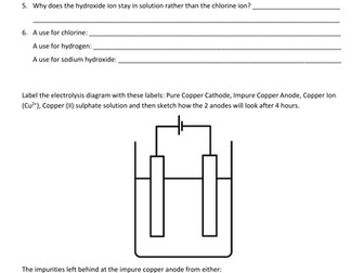 Electrolysis of Copper Worksheet