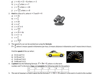 Substituting in Formulae Worksheet