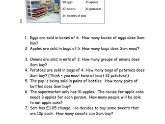 Division Shopping using diagrams and images