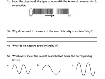 Sound waves - Intensity Worksheet