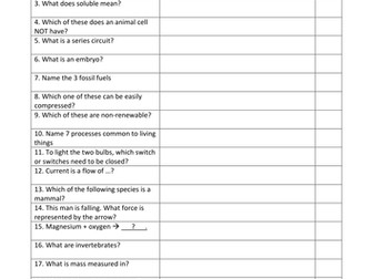Year 7 Science Revision Quiz