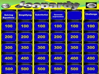 Mathematics Jeopardy Game Algebra KS3 level 5 6