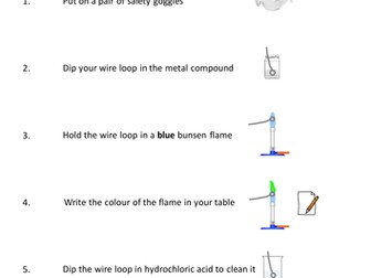 Flame tests - instruction sheet/worksheet
