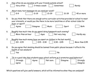 Questionnaires starter sheet