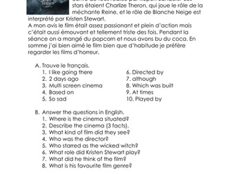 Text - visit to cinema - with exercises