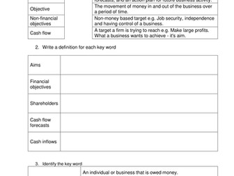Edexcel Unit 1.3 key word tests and answers