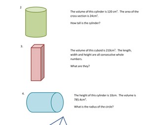 Volume Questions - finding missing sides