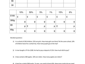 percentage worksheets