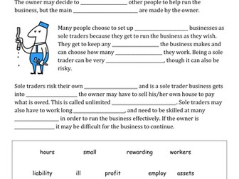 Sole Traders 'Fill in the Blanks' worksheet