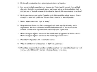 Reflective tasks/detention activity/PSHE