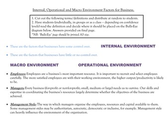 Internal and external influences on businesses