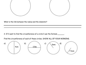 Circles worksheet