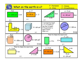 Maths Algebra and Shapes worksheet