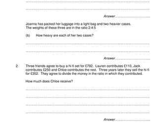 Maths Ratio and Proportion worksheet