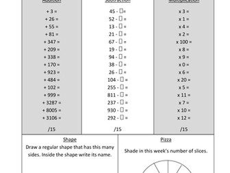 Generic Basic Facts Maths Homework