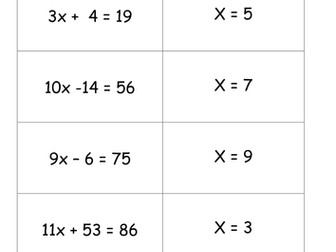 Quiz Quiz Trade Cards - Solving Linear Equations