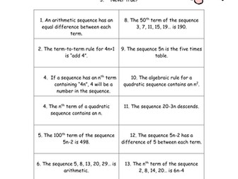 Sequences - Always, Sometimes and Never True