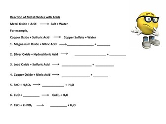 Reaction metals, carbonates, oxides acid worksheet