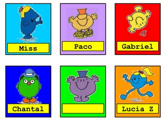 Mr Men & Little Miss Name Labels for pegs etc
