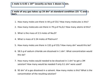 Differentiated Mole Calculations now with answers