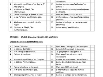 Studio 1 French Module 2 p 28+29 School Subjects