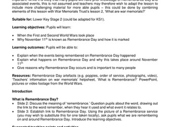 What is Remembrance primary lesson plan