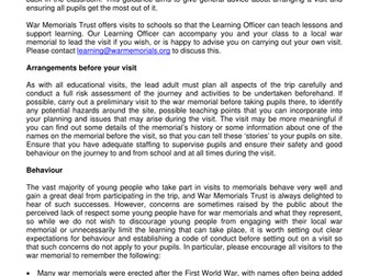 Planning a visit to a memorial primary helpsheet