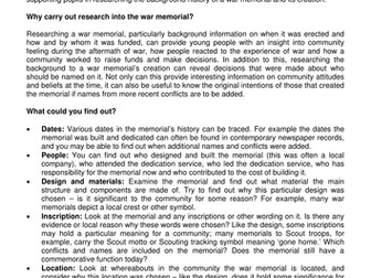 Researching a war memorial primary helpsheet