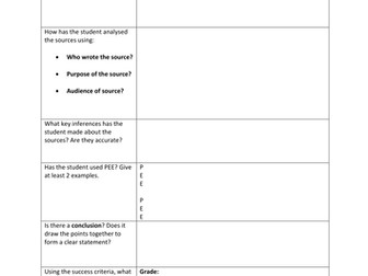 History KS4 Peer Assessment Form