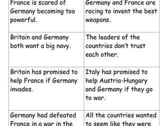 Causes of WWI card sort