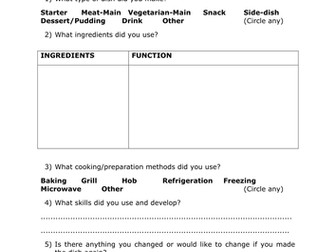 Practical Food Self Assessment Sheet
