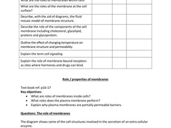 AS Membrane Structure workbook Questions + Answers
