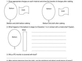 Worksheet on Static Electricity