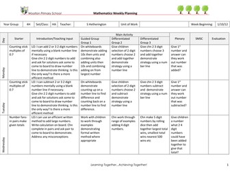 weekly maths plan mental addition and subtraction