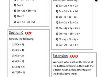 Simplifying Expressions Differentiated Worksheet