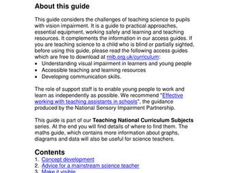 RNIB guide. Teaching science to pupils with VI