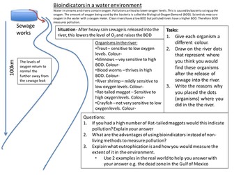 GCSE Bioindicator worksheet - river pollution - sewage