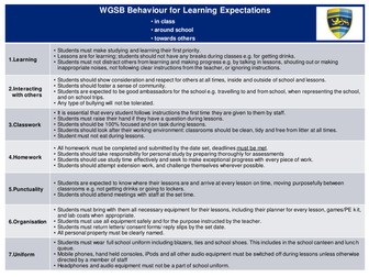 Behaviour for Learning expectations ladder
