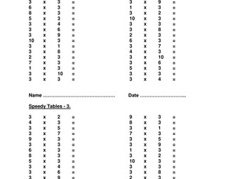 Times tables sheets