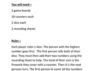 Fireworks Dice Game - Yr1/2