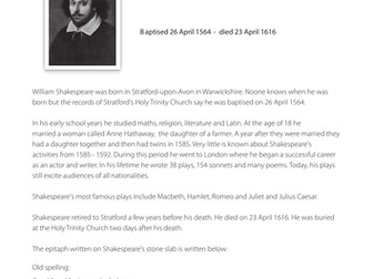 Comprehension - William Shakespeare