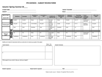 student review form - GCSE